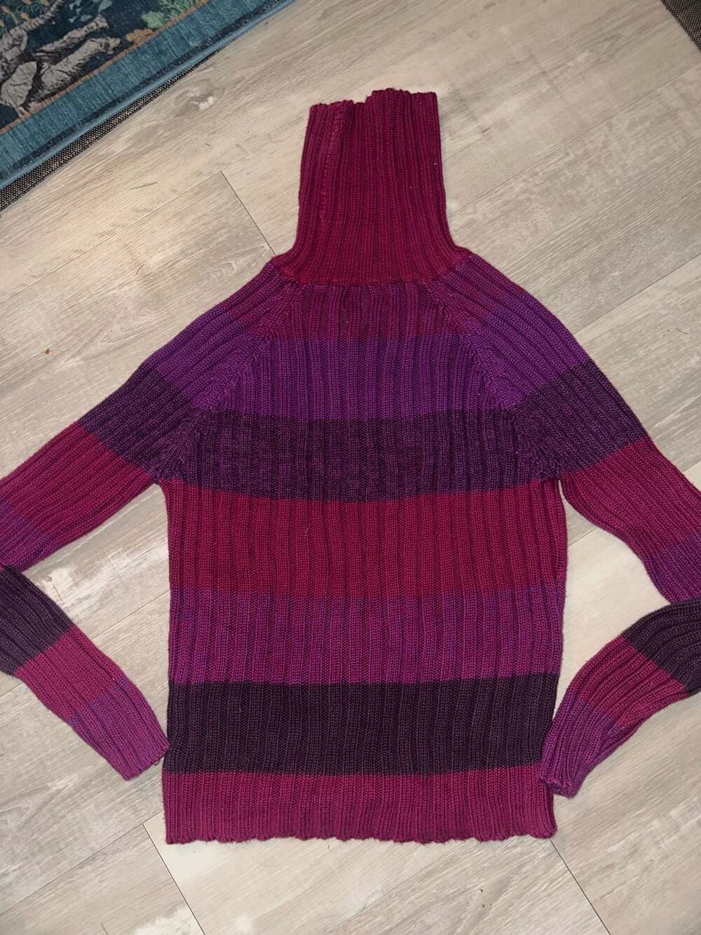 St. John's Bay Turtleneck Sweater Size Large Pink Purple Striped Cotton Algodon